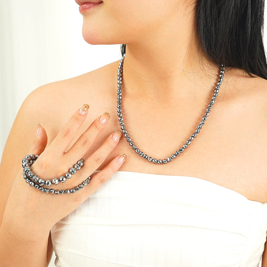 6mm Round 128 Facet Terahertz Bead Necklace 20inch with Steel Magnetic Lock