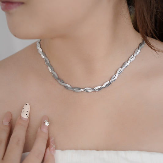 Twisted double layered Herringbone Chain Necklace 18 inch with 2 inch extender in 316 Surgical Stainless Steel