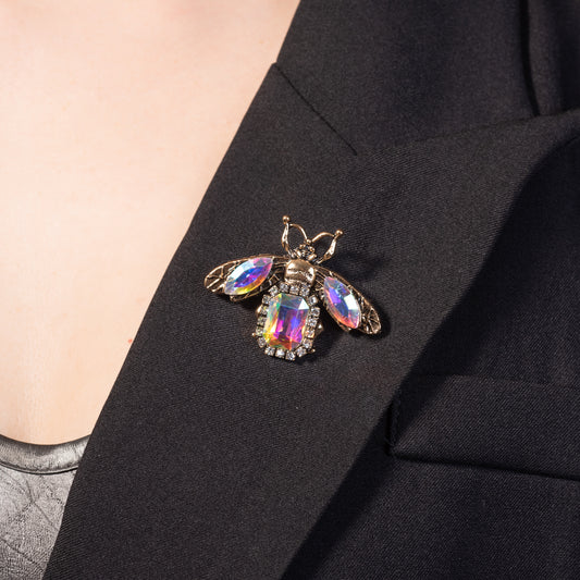 Vintage Bee Brooch Pin Jewelry with Mystic Crystals