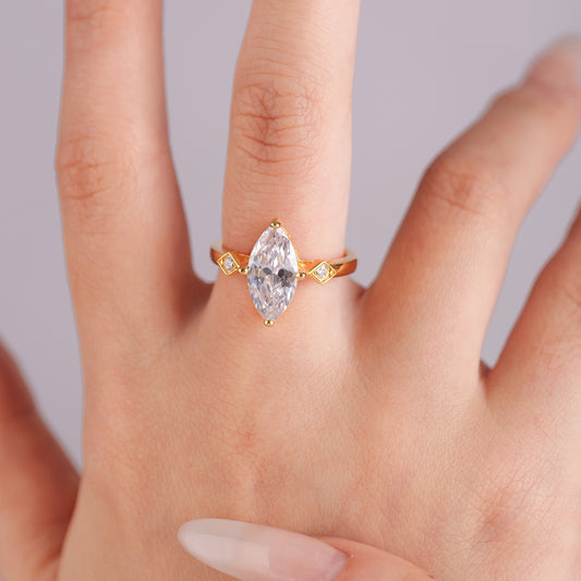 Marquise Solitaire Ring- Gold plated Sterling Silver