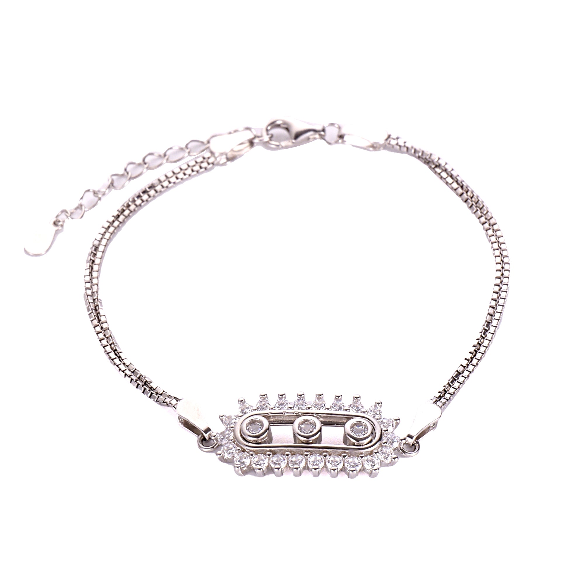 Sliding Happy CZ Stone Sterling Silver Bracelet