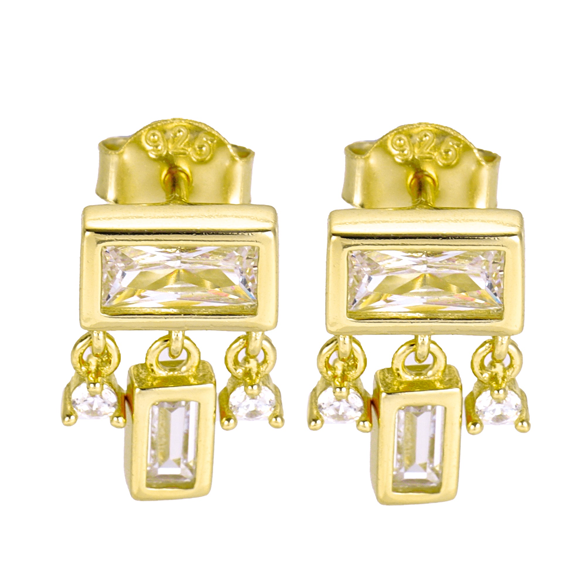 Elegant Dainty Dangle Earrings with Sparkling Baguette CZ in Sterling Silver – Perfect Gift for Her