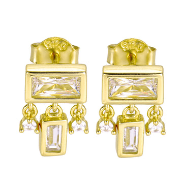 Elegant Dainty Dangle Earrings with Sparkling Baguette CZ in Sterling Silver – Perfect Gift for Her