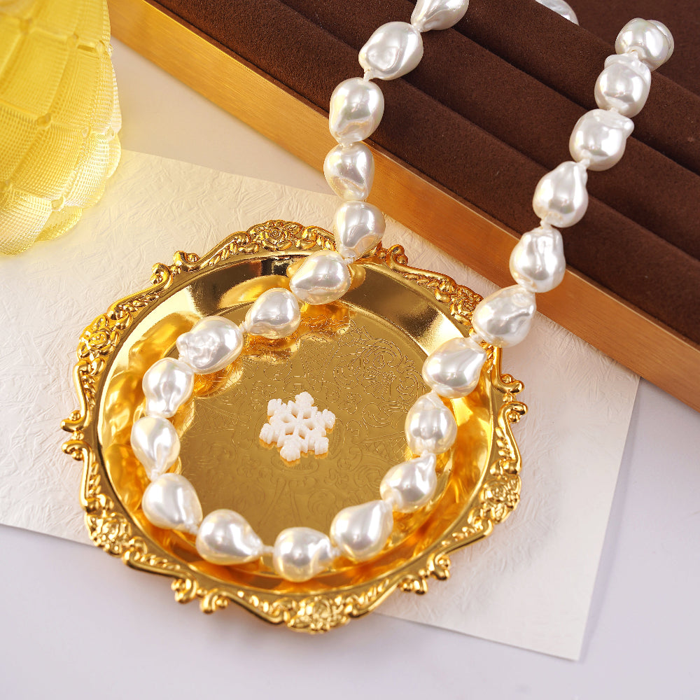 10-12mm White Baroque Fresh Water Shell Pearl Necklace in 18"-Stars and Vogue