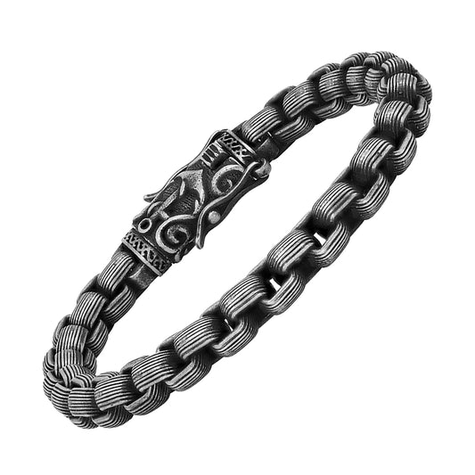 Robust Men's oxidized Water Resistant Stainless Steel Round Box Chain Bracelet 8.5 inch