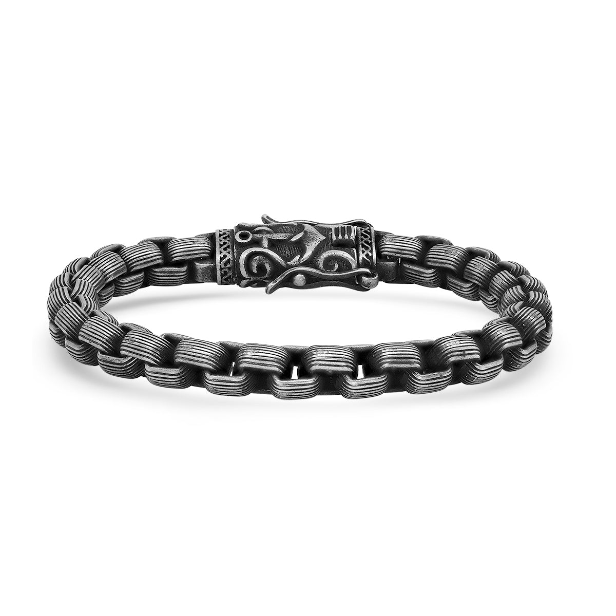 Robust Men's oxidized Water Resistant Stainless Steel Round Box Chain Bracelet 8.5 inch