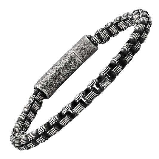 Robust Men's Oxidized Water Resistant Stainless Steel Round Box Chain Bracelet 8.5 inch