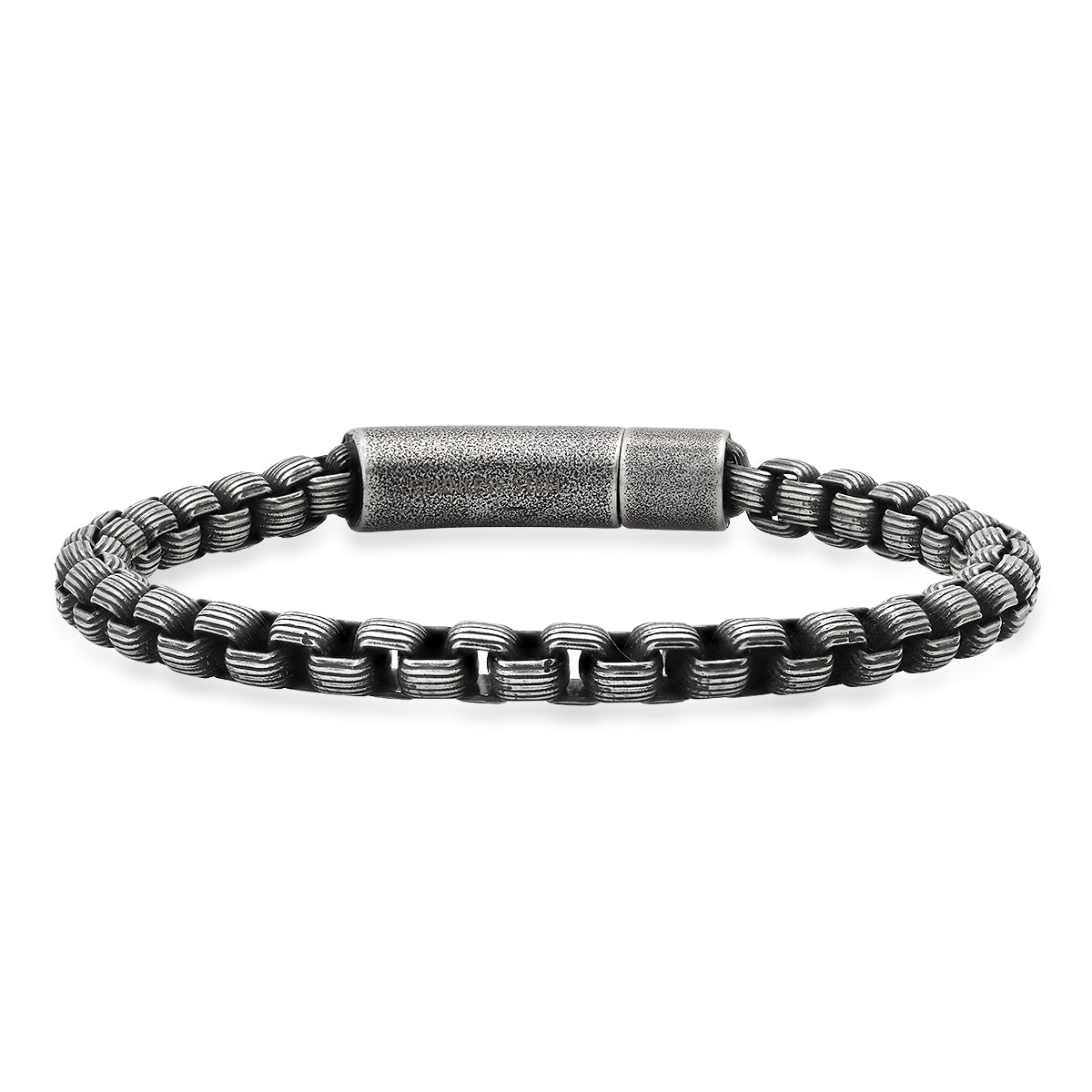 Robust Men's Oxidized Water Resistant Stainless Steel Round Box Chain Bracelet 8.5 inch