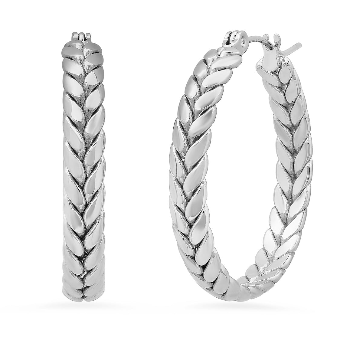 WATER RESISTANT Stainless Steel Wheat Hoop Earrings