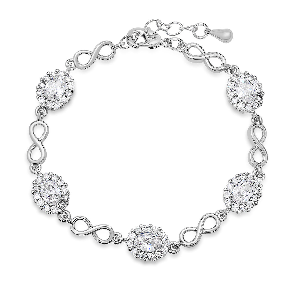 White Gold Plated brass Halo design Cubic Zirconia Infinity Link Tennis Bracelet 7 inch with 1.5 inch extender