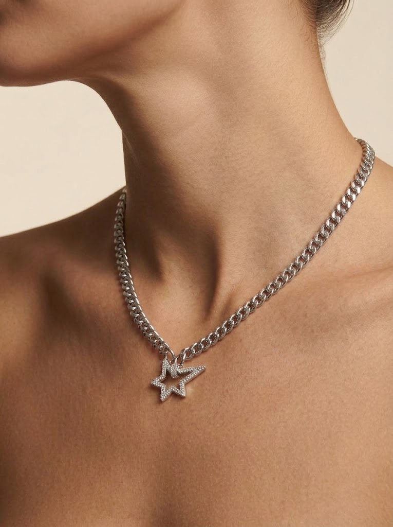 Diamond Pave Star Carabiner Charm Necklace
