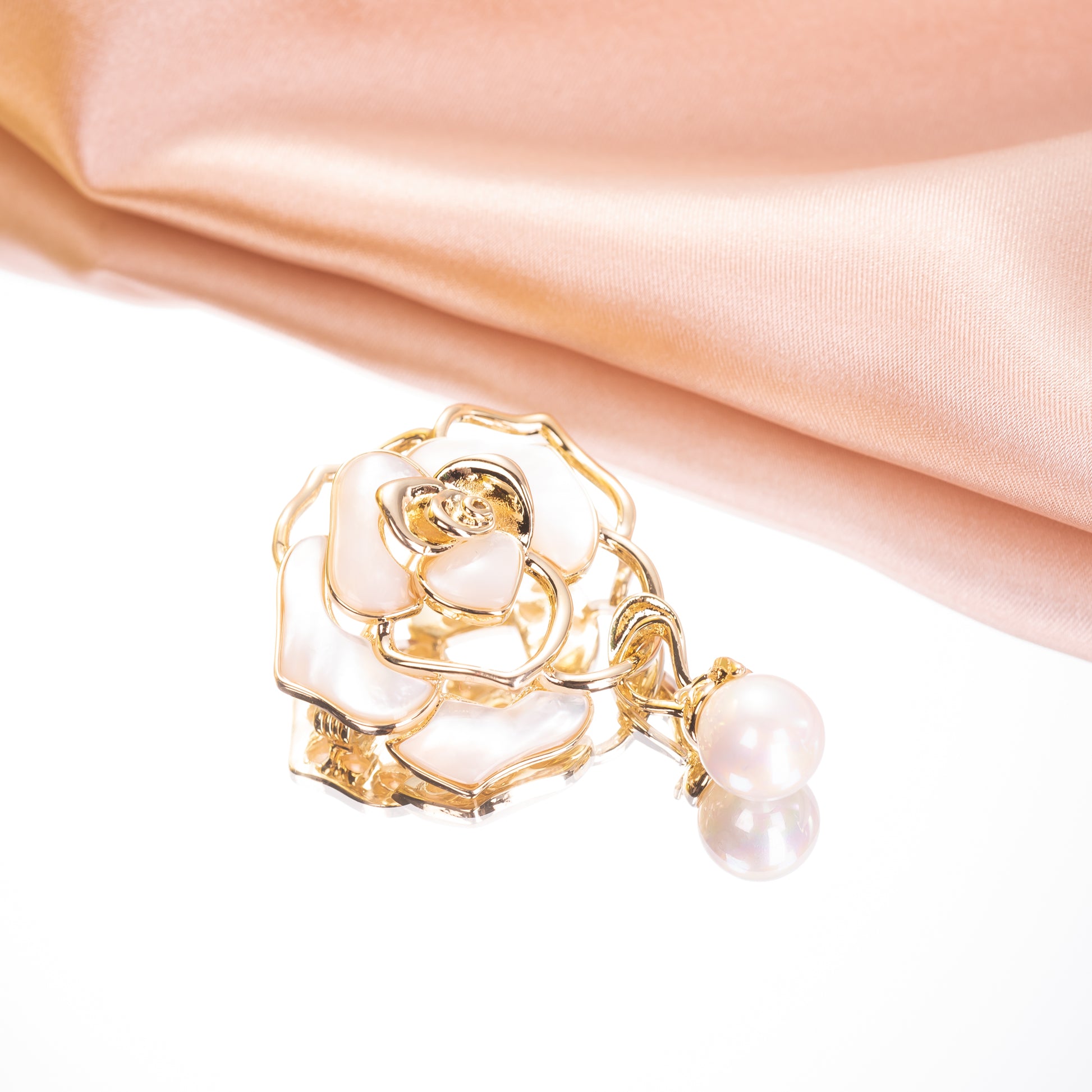 rose brooch with Mother of Pearl petals and gold over brass