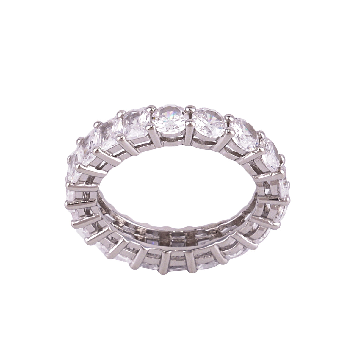 Half and Half Eternity Band Ring- Sterling Silver