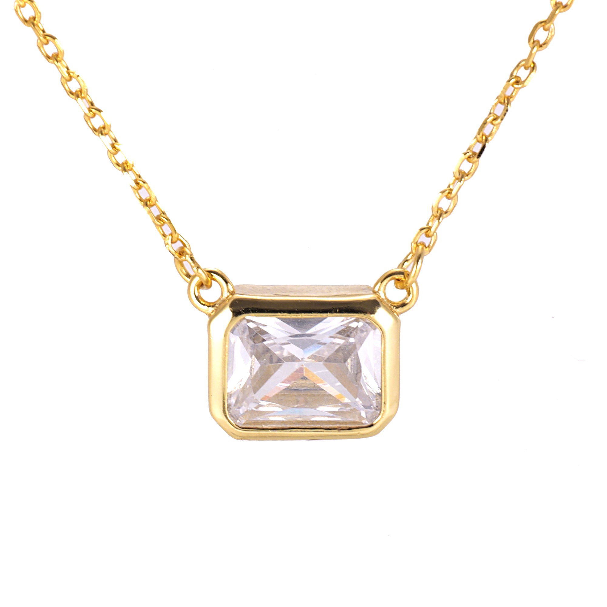Solitaire Octagon Pendant Necklace- Sterling Silver