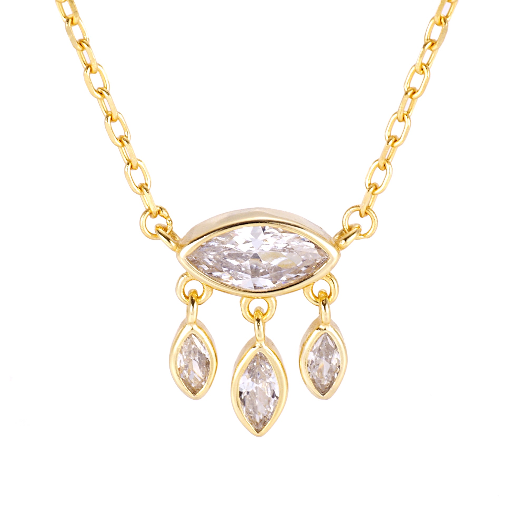 Dainty Evil Eye Marquise Diamond CZ Pendant Necklace in Precious Sterling Silver in Yellow Gold Plating