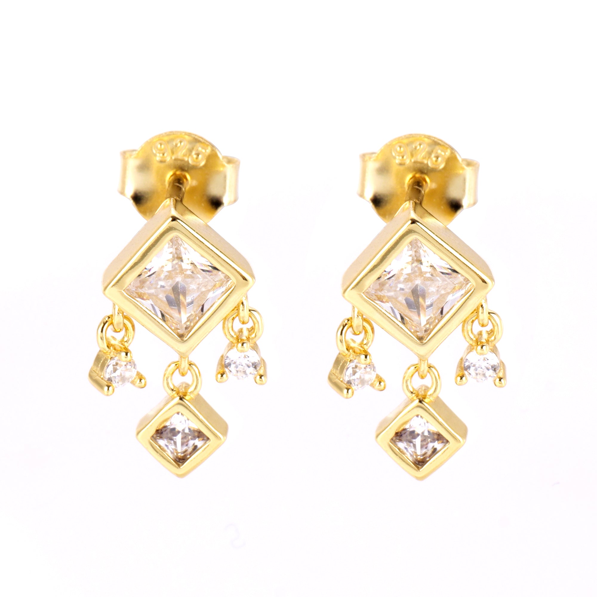 Elegant Dainty Dangle Earrings with Sparkling Princess CZ in Sterling Silver – Perfect Gift for Her