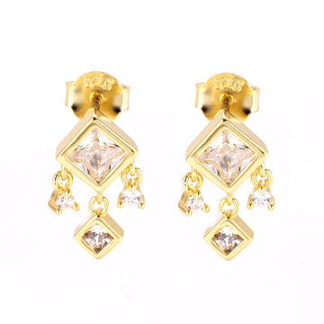 Elegant Dainty Dangle Earrings with Sparkling Princess CZ in Sterling Silver – Perfect Gift for Her