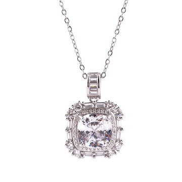 Cushion Cut Halo Pendant- Sterling Silver