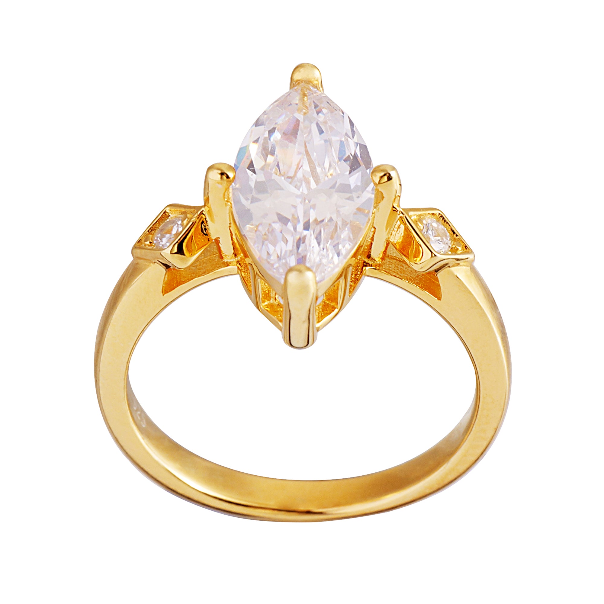 Marquise Solitaire Ring- Gold plated Sterling Silver