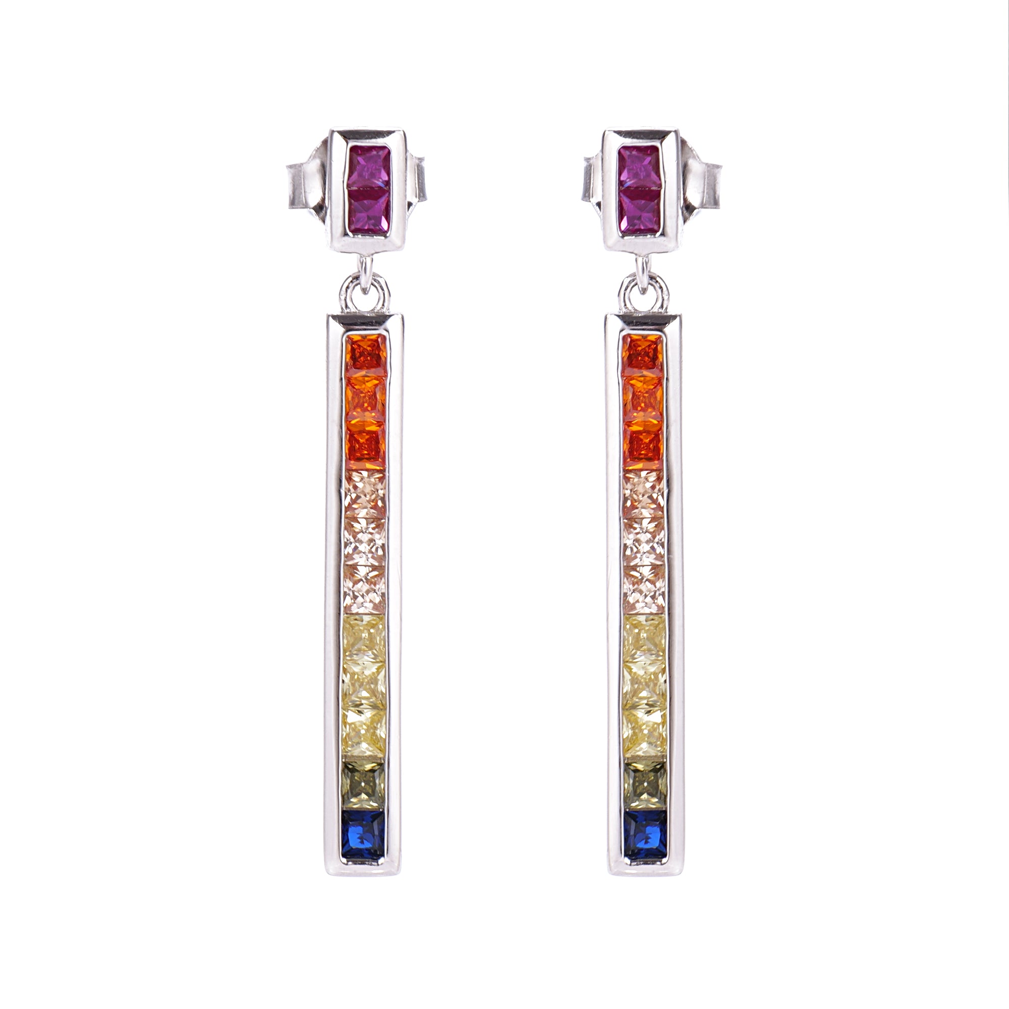 Rainbow Sapphire CZ Dangling Statement Earring in Precious Sterling Silver