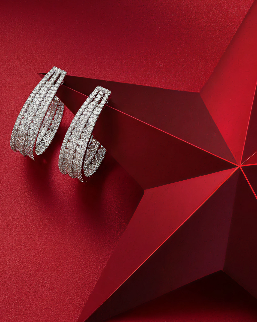 Inside out Statement Hoop Earring with Simulated Diamond in Brass and Silver post