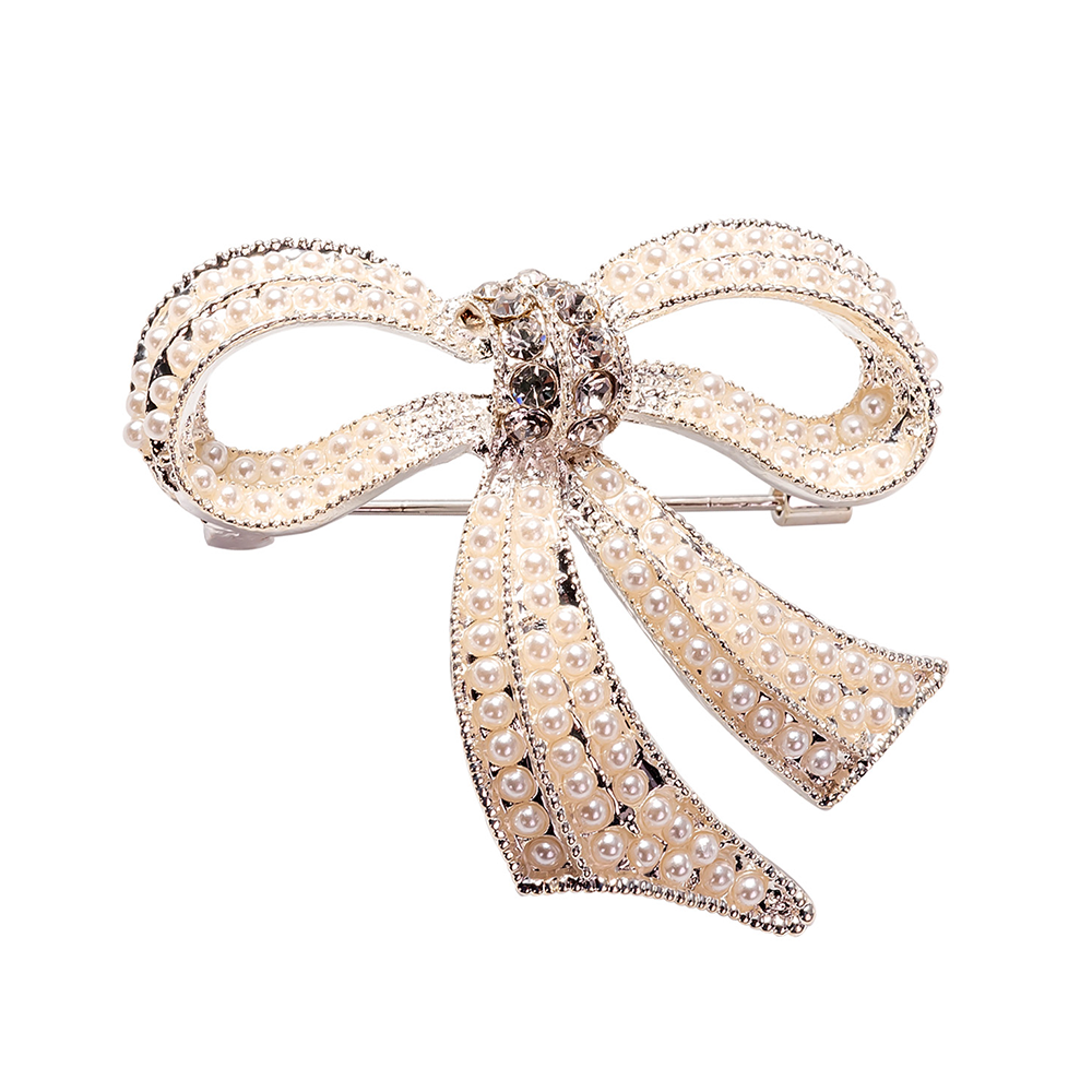 Pearl Bow Brooch Pin Jewelry with Crystals