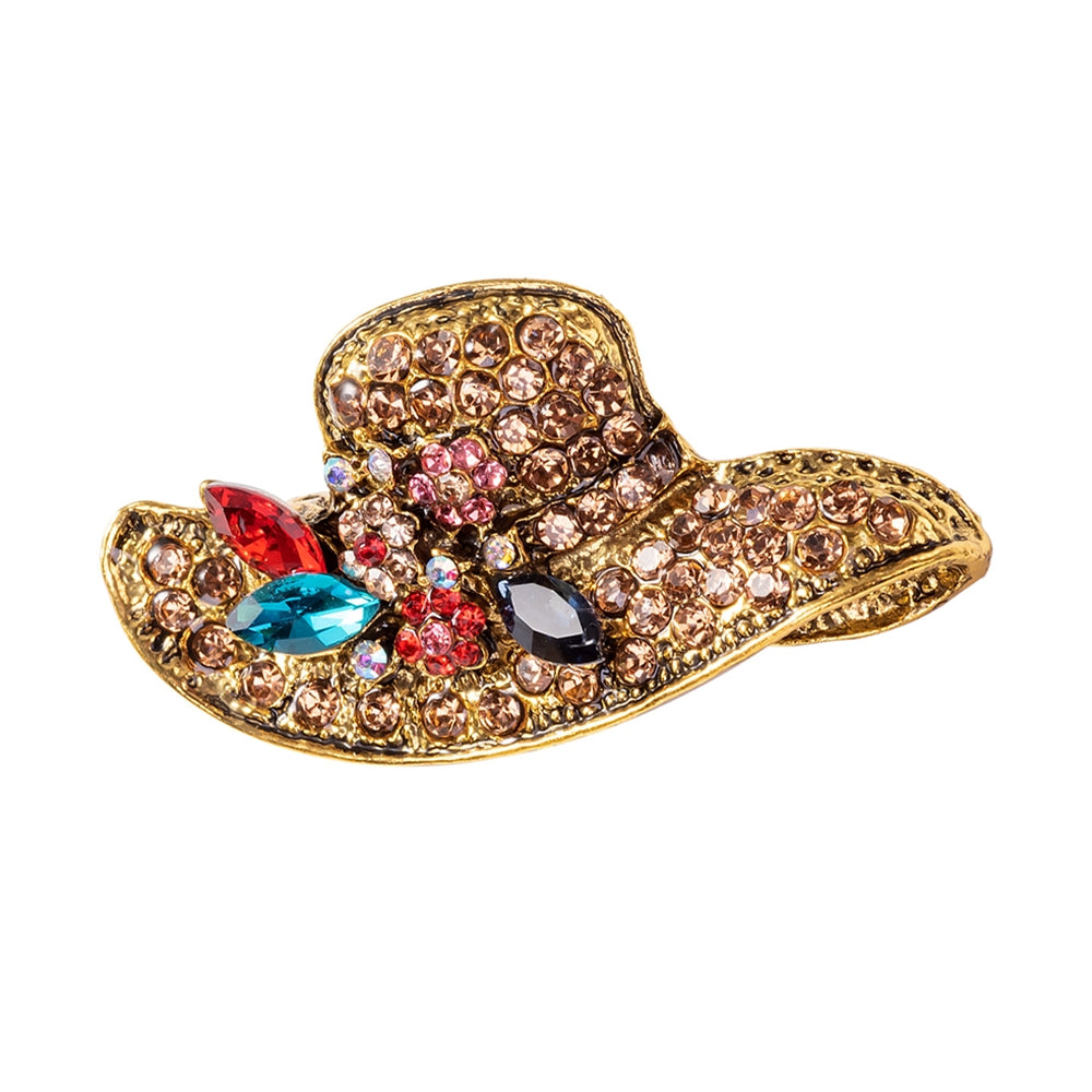 Bedazzled Hat Brooch Pin Jewelry with Crystals
