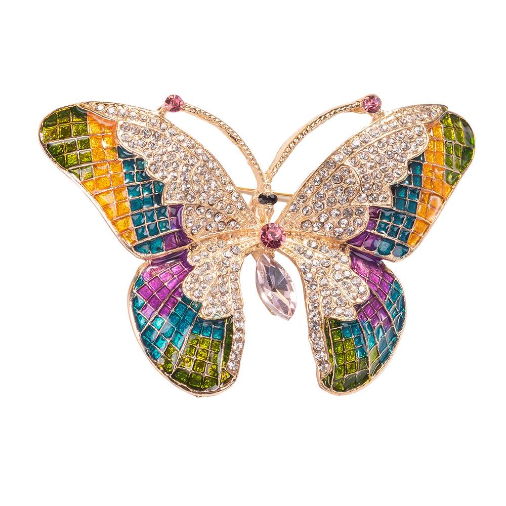 Multi Color Butterfly Brooch Pin Enamel Jewelry with Crystals