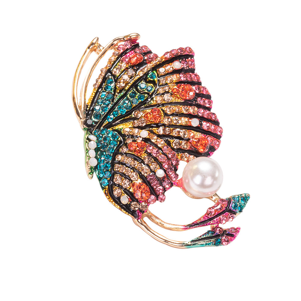 Majestic Butterly Brooch Pin Enamel Jewelry with Pearl and Crystals