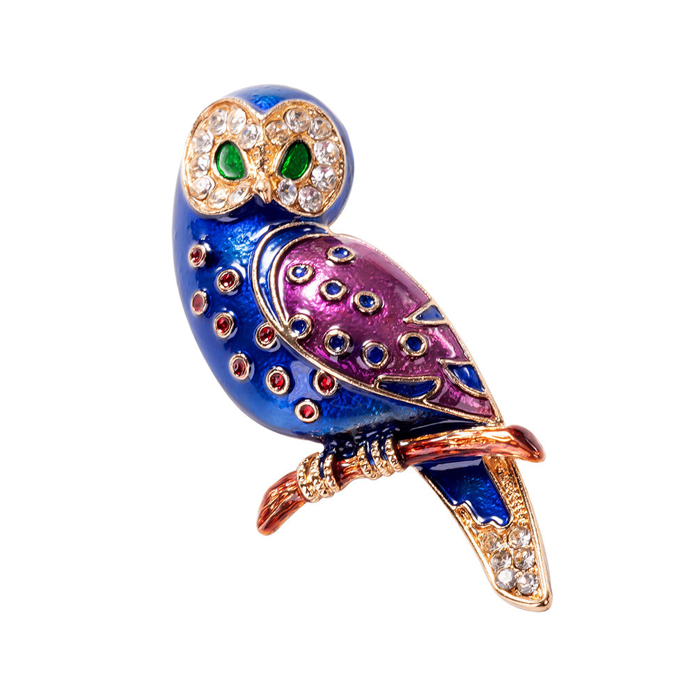 Vintage Owl Brooch Pin Enameled Jewelry