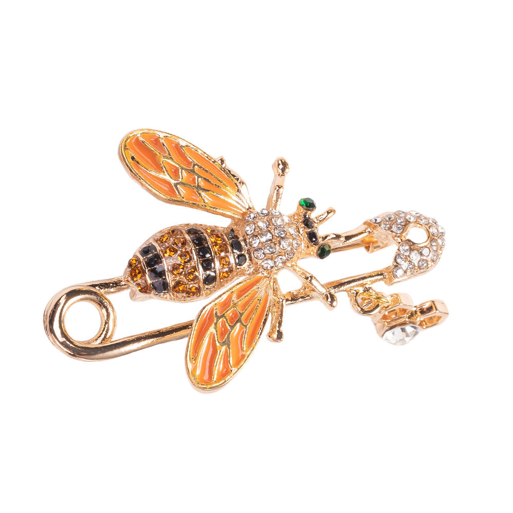 Unique Vintage Honey Bee With Dangling Honeycomb Brooch Safety Pin Enamel Jewelry with Crystals