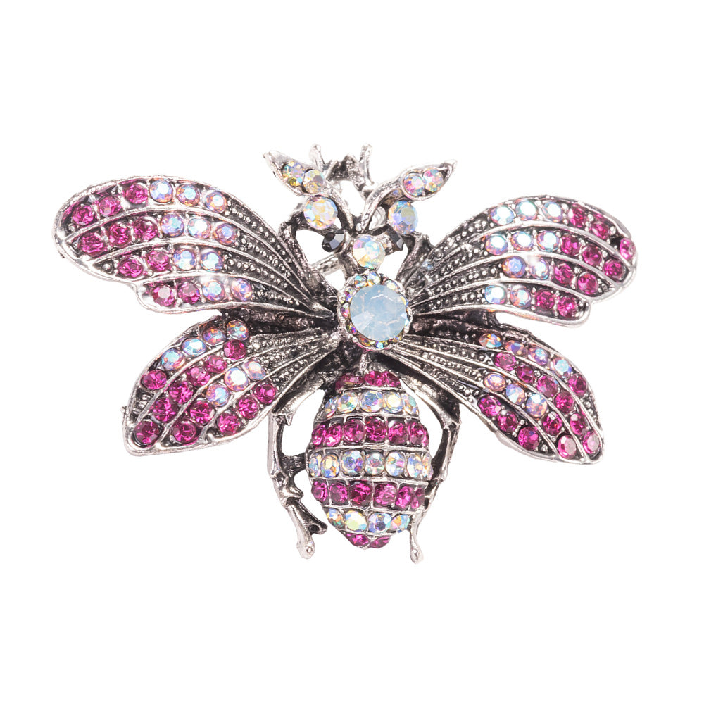 Exquisite Bee Brooch Pin and Necklace Jewelry with Rhinestone and Surgical Steel Chain 20 Inch