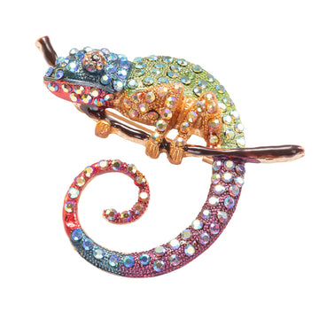 Chameleons Brooch Pin and Necklace Jewelry with Crystals and Surgical Steel Chain 20 inch