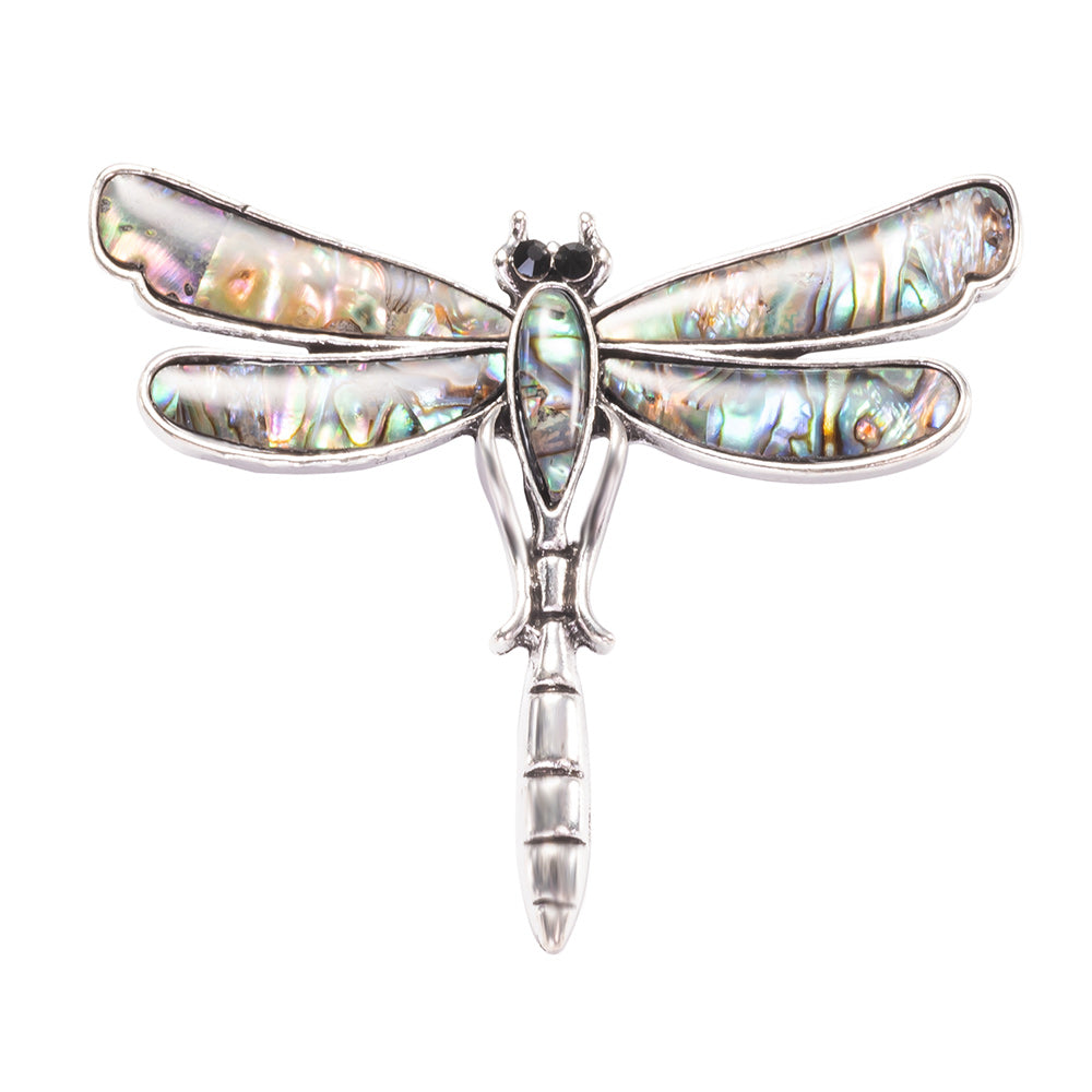 Abalone Shell Dragonfly Brooch Pin and Necklace Jewelry with Surgical Steel Chain 20 inch