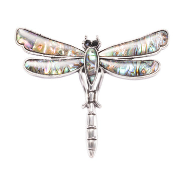 Abalone Shell Dragonfly Brooch Pin and Necklace Jewelry with Surgical Steel Chain 20 inch