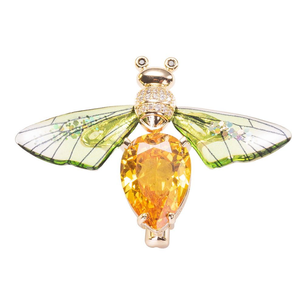 Firefly Bee Brooch Pin Jewelry with Pave Simulated Diamond and Fire CZ