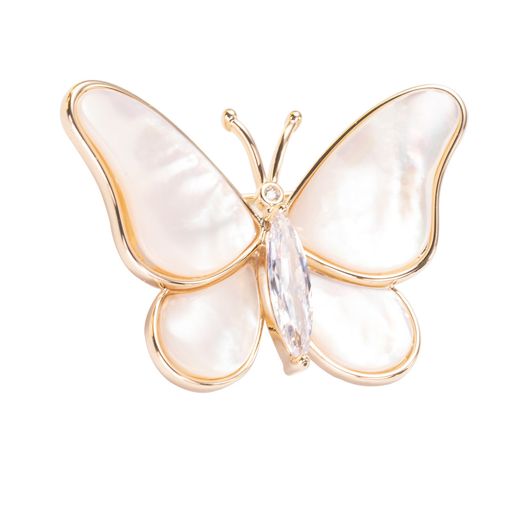 Butter Brooch pin Jewelry with Inlay Mother of Pearl and CZ