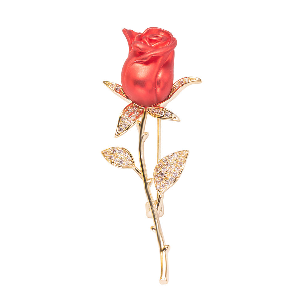Red Rose Brooch Pin Jewelry with CZ