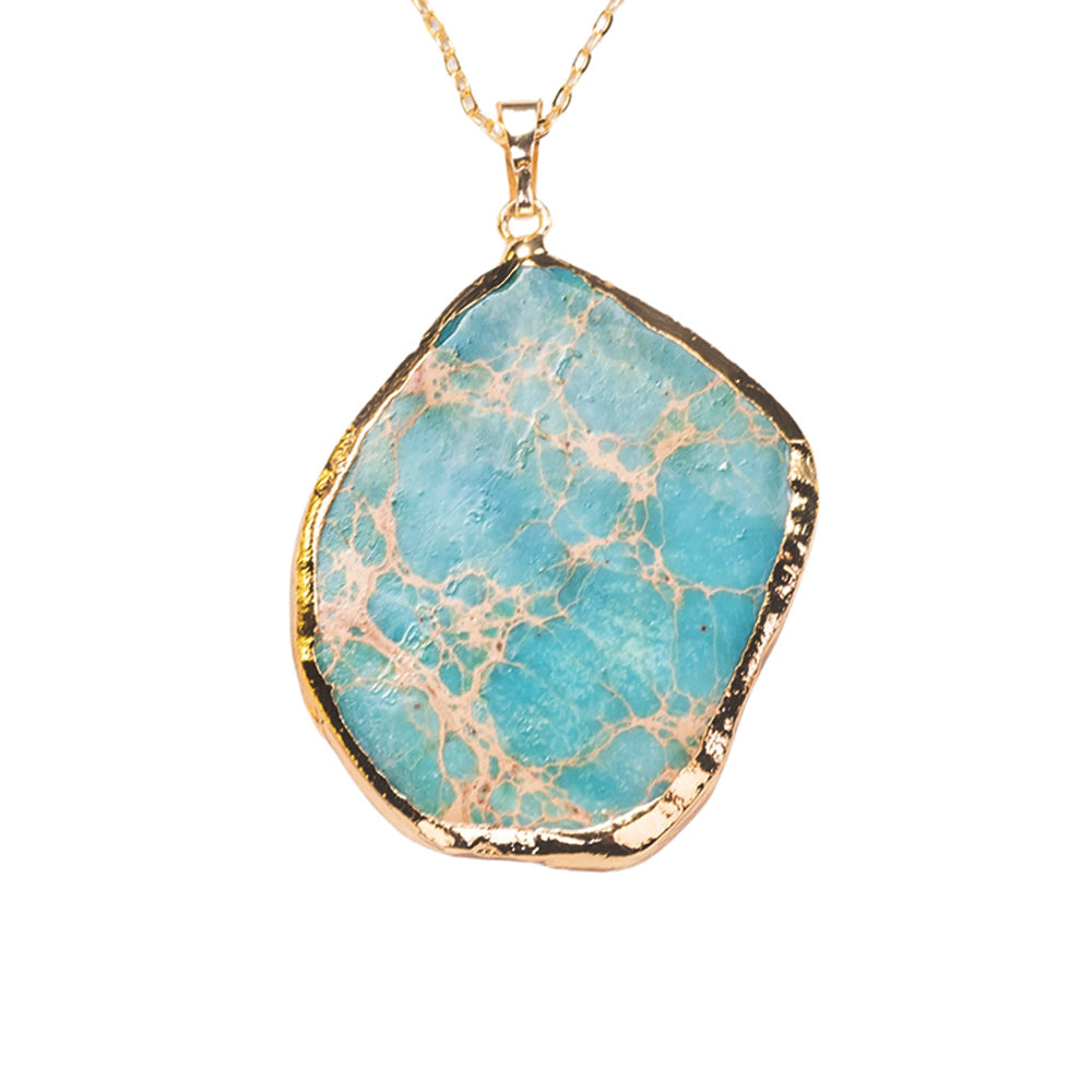Turquoise Blue Imperial Jasper Pendant Necklace with Surgical Chain 20 inch-Stars and Vogue