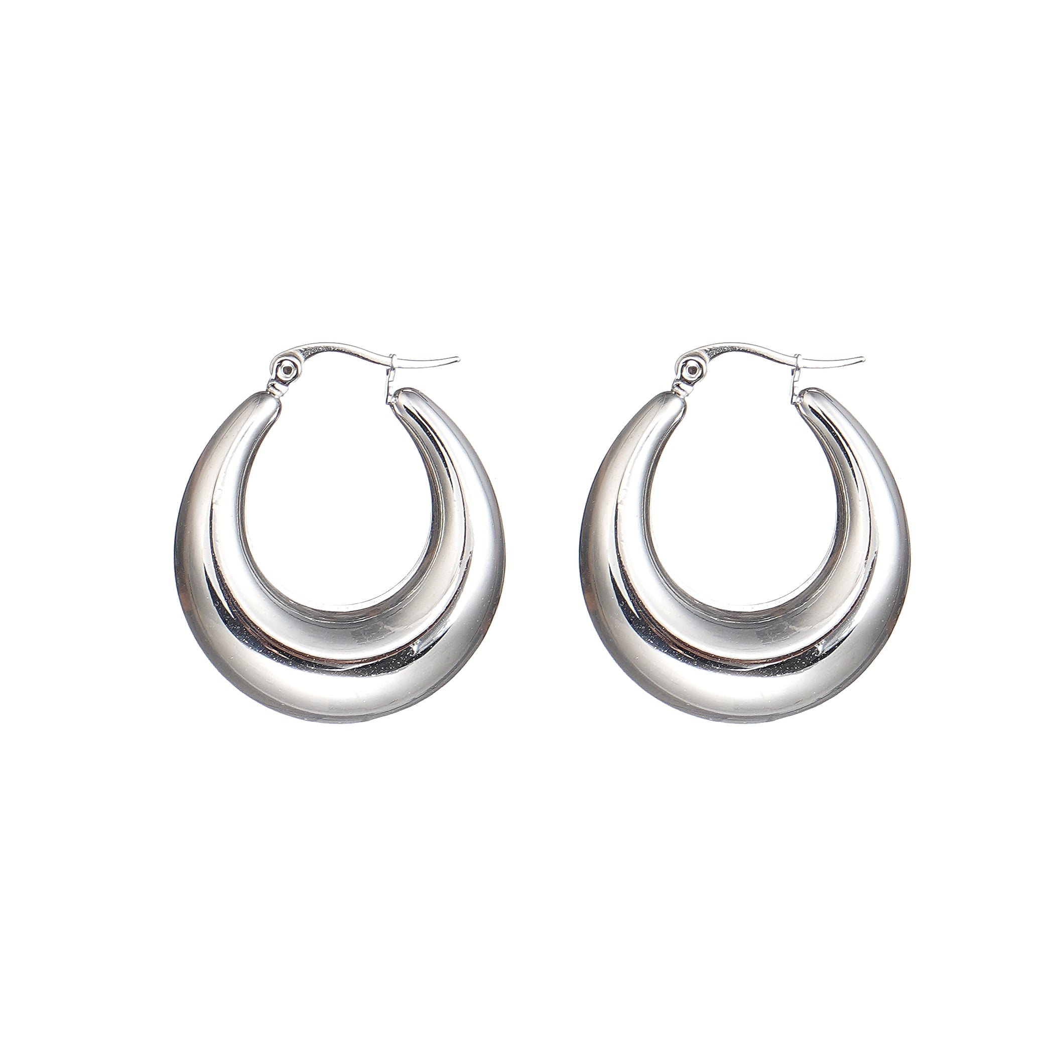 Puffed Hoop Earrings in Stainless Steel 28mm
