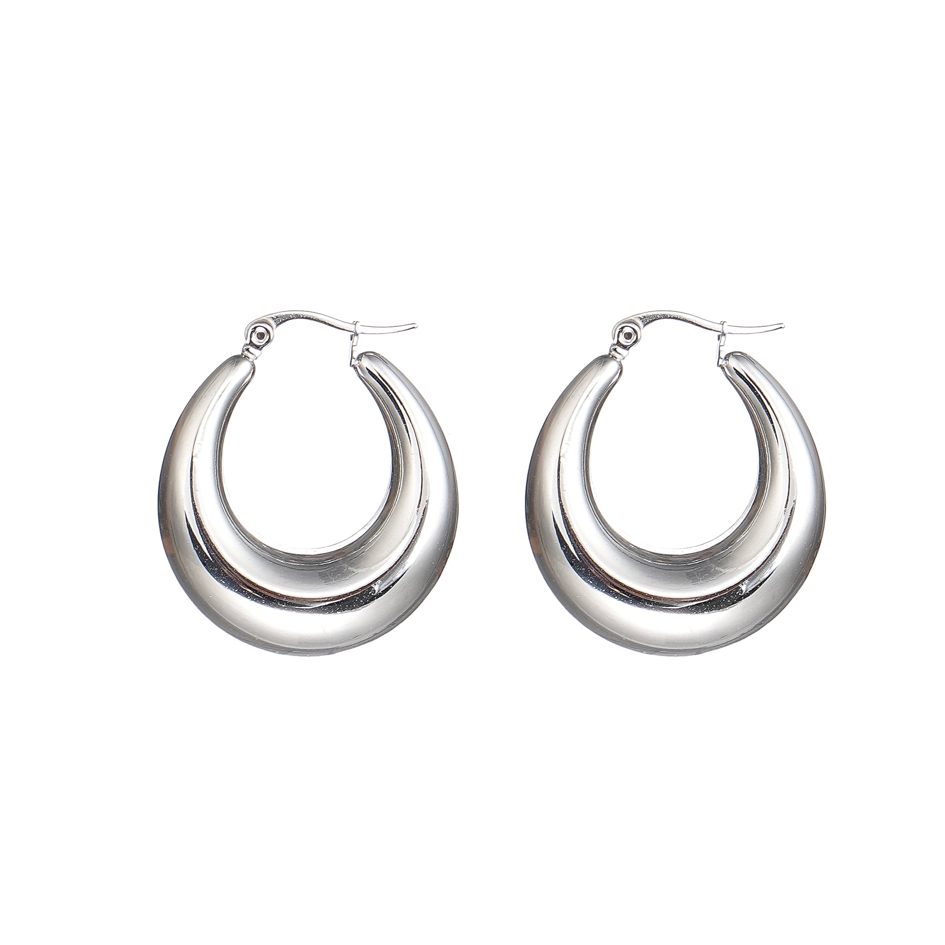 Puffed Hoop Earrings in Stainless Steel 28mm
