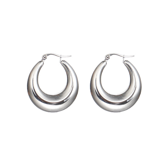 Puffed Hoop Earrings in Stainless Steel 28mm
