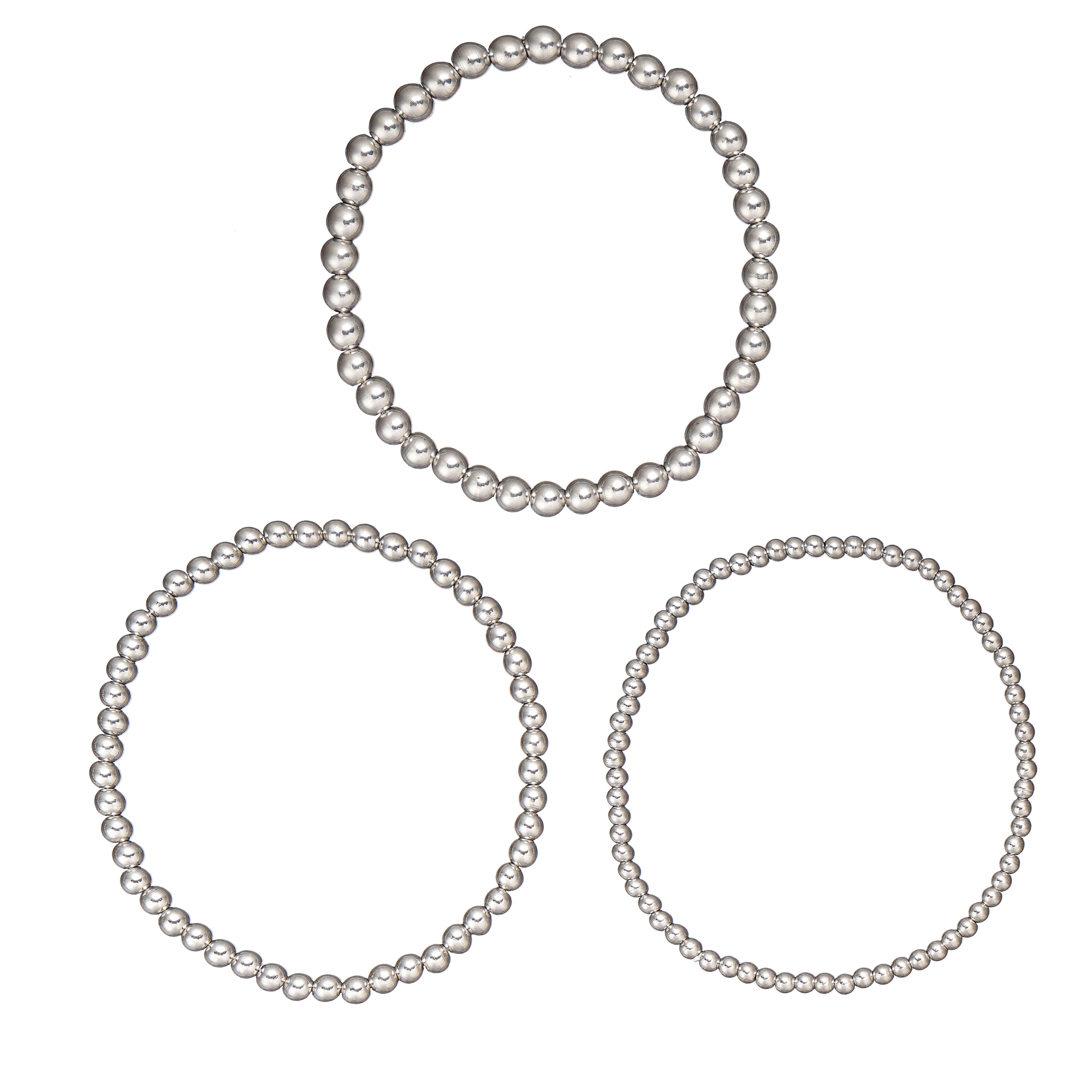 Set of 3 Surgical 316 Stainless Steel Stretch Bead Bracelet