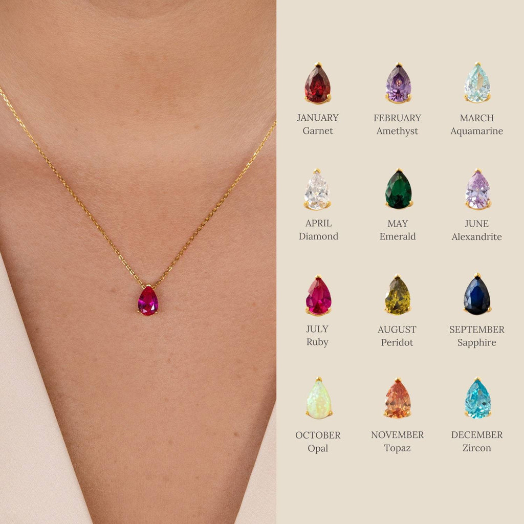 316L stainless steel birthstone necklace with a sparkling CZ pendant