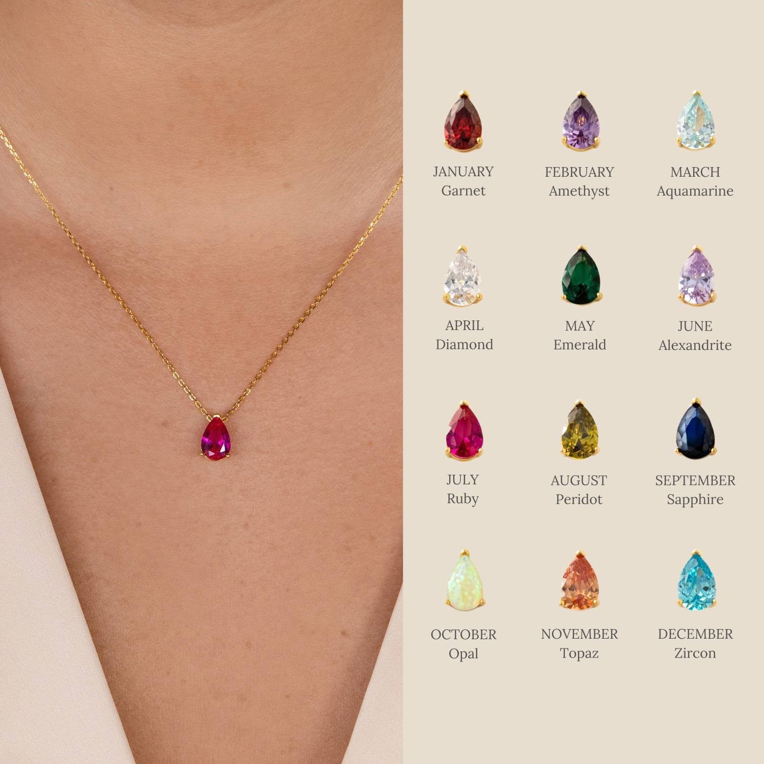 316L stainless steel birthstone necklace with a sparkling CZ pendant