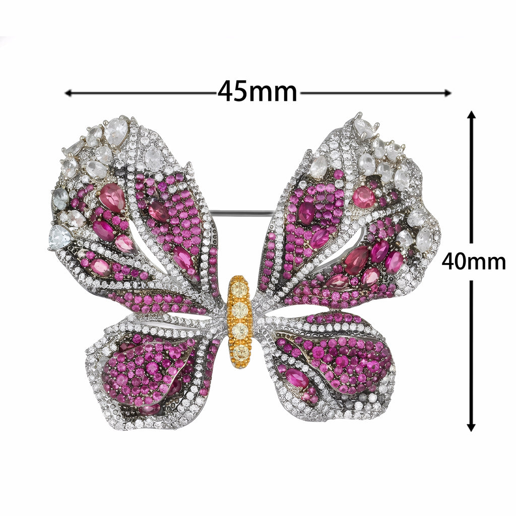 Luxury Butterfly Brooch with Full Pave CZ — Statement Lapel Pin for Women | Emerald, Sapphire & Ruby