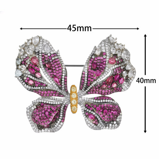 Luxury Butterfly Brooch with Full Pave CZ — Statement Lapel Pin for Women | Emerald, Sapphire & Ruby
