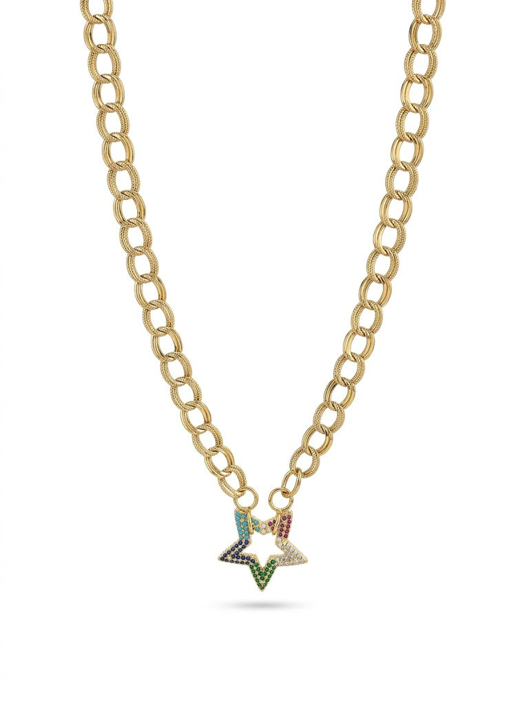 Multi-Color CZ Star Carabiner Charm Necklace