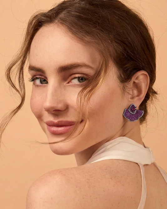 Designer Statement Simulated Red Pave Gemstone Earring in Brass with Silver findings
