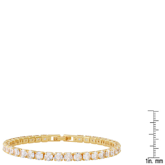 18k Yellow Gold Plated Brass Cubic Zirconia Classic Tennis Bracelet for Women 7 Inch